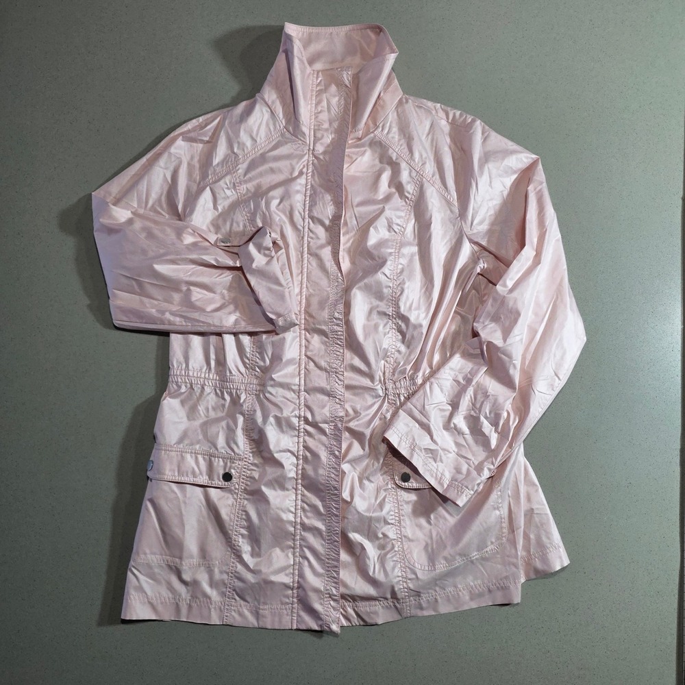 Pink Lightweight Shimmer Utility Jacket Funnel Neck Cinched Waist Small